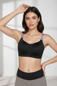 Zelocity High Impact Quick Dry Front Opening Multicolor Strap Sports Bra - Jet Black — thumbnail 6
